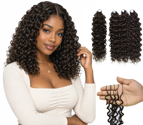 LUXLUXE Dominican Synthetic Crochet Hair Extensions – 14" 85g, 18" 110g, 22" 132g Pre Separated 100 Strands Feather Curly Hairpiece