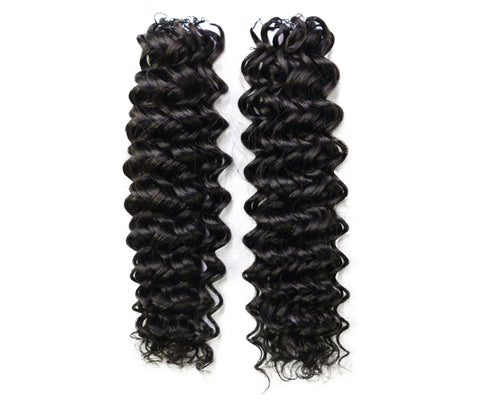 LUXLUXE Water Wave Braids Pre Looped Long Human Hair Extensions 40 Strands - Natural & Natural Black 14,16 & 18 Inch with weights 40g 45g & 50g Deep Curly Feather Braiding Hairpiece
