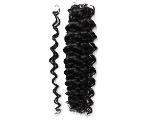 LUXLUXE Water Wave Braids Pre Looped Long Human Hair Extensions 40 Strands - Natural & Natural Black 14,16 & 18 Inch with weights 40g 45g & 50g Deep Curly Feather Braiding Hairpiece