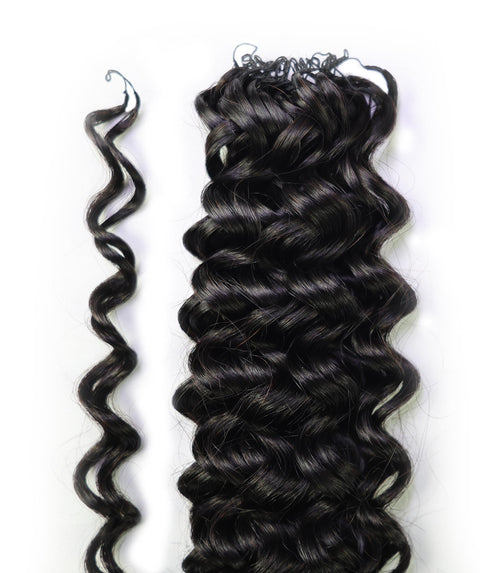 LUXLUXE Water Wave Braids Pre Looped Long Human Hair Extensions 40 Strands - Natural & Natural Black 14,16 & 18 Inch with weights 40g 45g & 50g Deep Curly Feather Braiding Hairpiece