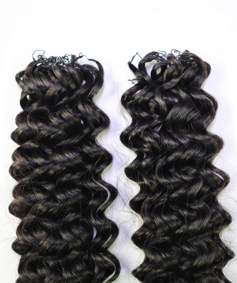 LUXLUXE Water Wave Braids Pre Looped Long Human Hair Extensions 40 Strands - Natural & Natural Black 14,16 & 18 Inch with weights 40g 45g & 50g Deep Curly Feather Braiding Hairpiece