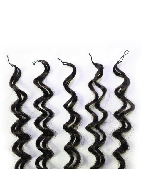 LUXLUXE Water Wave Braids Pre Looped Long Human Hair Extensions 40 Strands - Natural & Natural Black 14,16 & 18 Inch with weights 40g 45g & 50g Deep Curly Feather Braiding Hairpiece