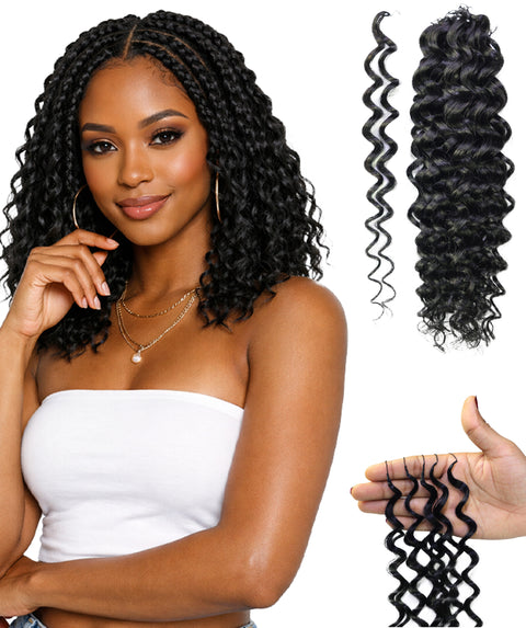 LUXLUXE Water Wave Braids Pre Looped Long Human Hair Extensions 40 Strands - Natural & Natural Black 14,16 & 18 Inch with weights 40g 45g & 50g Deep Curly Feather Braiding Hairpiece