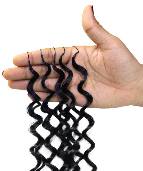 LUXLUXE Water Wave Braids Pre Looped Long Human Hair Extensions 40 Strands - Natural & Natural Black 14,16 & 18 Inch with weights 40g 45g & 50g Deep Curly Feather Braiding Hairpiece