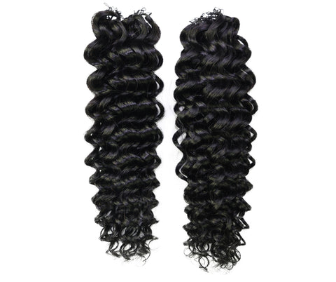 LUXLUXE Water Wave Braids Pre Looped Long Human Hair Extensions 40 Strands - Natural & Natural Black 14,16 & 18 Inch with weights 40g 45g & 50g Deep Curly Feather Braiding Hairpiece