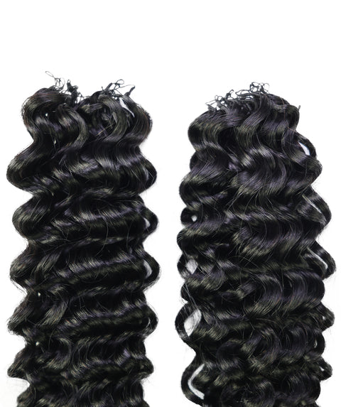 LUXLUXE Water Wave Braids Pre Looped Long Human Hair Extensions 40 Strands - Natural & Natural Black 14,16 & 18 Inch with weights 40g 45g & 50g Deep Curly Feather Braiding Hairpiece