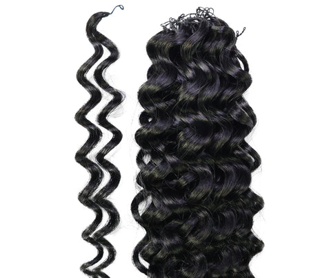 LUXLUXE Water Wave Braids Pre Looped Long Human Hair Extensions 40 Strands - Natural & Natural Black 14,16 & 18 Inch with weights 40g 45g & 50g Deep Curly Feather Braiding Hairpiece