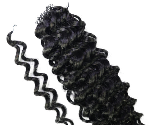 LUXLUXE Water Wave Braids Pre Looped Long Human Hair Extensions 40 Strands - Natural & Natural Black 14,16 & 18 Inch with weights 40g 45g & 50g Deep Curly Feather Braiding Hairpiece