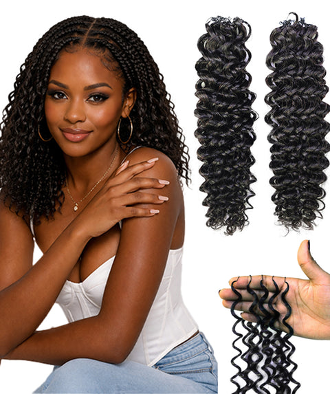 LUXLUXE Water Wave Braids Pre Looped Long Human Hair Extensions 40 Strands - Natural & Natural Black 14,16 & 18 Inch with weights 40g 45g & 50g Deep Curly Feather Braiding Hairpiece