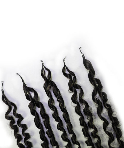 LUXLUXE Water Wave Braids Pre Looped Long Human Hair Extensions 40 Strands - Natural & Natural Black 14,16 & 18 Inch with weights 40g 45g & 50g Deep Curly Feather Braiding Hairpiece