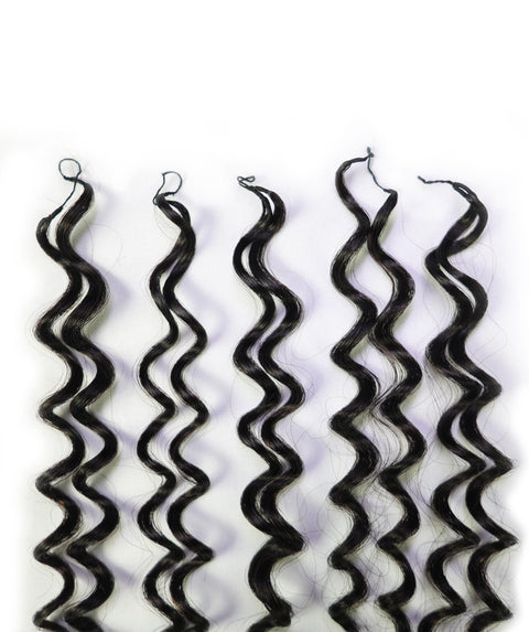 LUXLUXE Water Wave Braids Pre Looped Long Human Hair Extensions 40 Strands - Natural & Natural Black 14,16 & 18 Inch with weights 40g 45g & 50g Deep Curly Feather Braiding Hairpiece