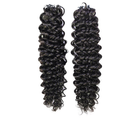 LUXLUXE Water Wave Braids Pre Looped Long Human Hair Extensions 40 Strands - Natural & Natural Black 14,16 & 18 Inch with weights 40g 45g & 50g Deep Curly Feather Braiding Hairpiece