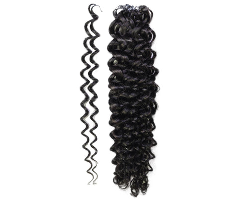 LUXLUXE Water Wave Braids Pre Looped Long Human Hair Extensions 40 Strands - Natural & Natural Black 14,16 & 18 Inch with weights 40g 45g & 50g Deep Curly Feather Braiding Hairpiece