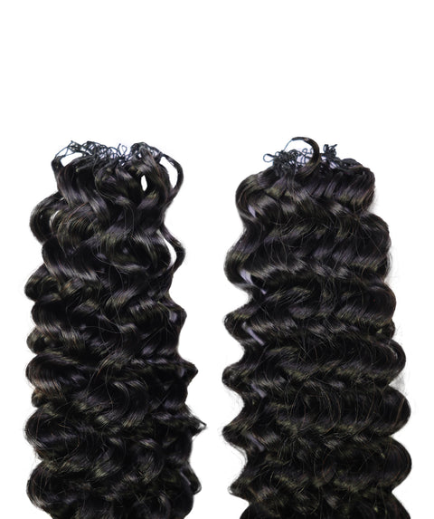 LUXLUXE Water Wave Braids Pre Looped Long Human Hair Extensions 40 Strands - Natural & Natural Black 14,16 & 18 Inch with weights 40g 45g & 50g Deep Curly Feather Braiding Hairpiece