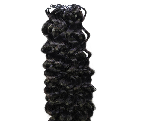 LUXLUXE Water Wave Braids Pre Looped Long Human Hair Extensions 40 Strands - Natural & Natural Black 14,16 & 18 Inch with weights 40g 45g & 50g Deep Curly Feather Braiding Hairpiece