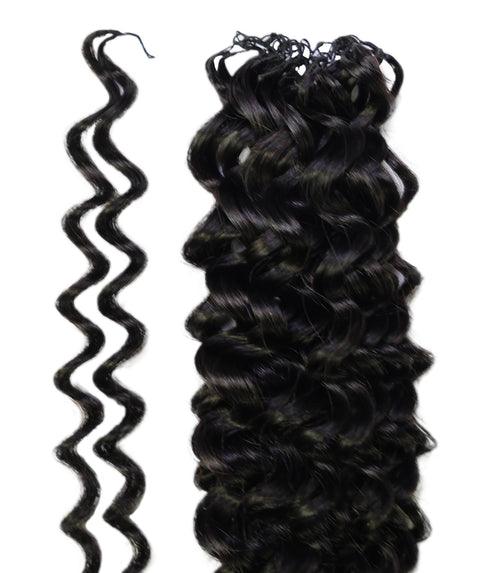 LUXLUXE Water Wave Braids Pre Looped Long Human Hair Extensions 40 Strands - Natural & Natural Black 14,16 & 18 Inch with weights 40g 45g & 50g Deep Curly Feather Braiding Hairpiece