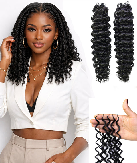 LUXLUXE Water Wave Braids Pre Looped Long Human Hair Extensions 40 Strands - Natural & Natural Black 14,16 & 18 Inch with weights 40g 45g & 50g Deep Curly Feather Braiding Hairpiece