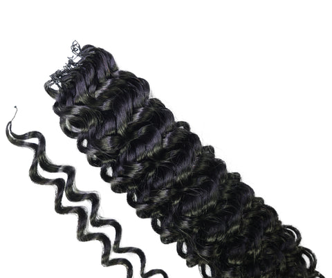 LUXLUXE Water Wave Braids Pre Looped Long Human Hair Extensions 40 Strands - Natural & Natural Black 14,16 & 18 Inch with weights 40g 45g & 50g Deep Curly Feather Braiding Hairpiece