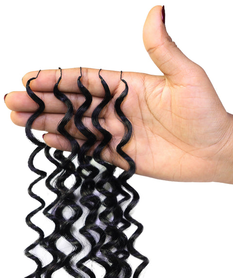LUXLUXE Water Wave Braids Pre Looped Long Human Hair Extensions 40 Strands - Natural & Natural Black 14,16 & 18 Inch with weights 40g 45g & 50g Deep Curly Feather Braiding Hairpiece