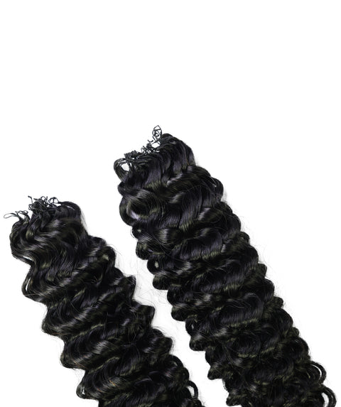 LUXLUXE Water Wave Braids Pre Looped Long Human Hair Extensions 40 Strands - Natural & Natural Black 14,16 & 18 Inch with weights 40g 45g & 50g Deep Curly Feather Braiding Hairpiece