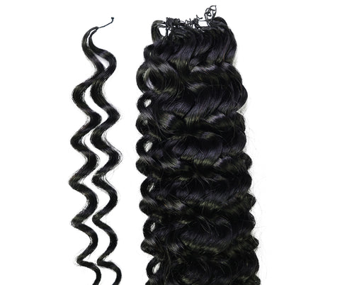 LUXLUXE Water Wave Braids Pre Looped Long Human Hair Extensions 40 Strands - Natural & Natural Black 14,16 & 18 Inch with weights 40g 45g & 50g Deep Curly Feather Braiding Hairpiece