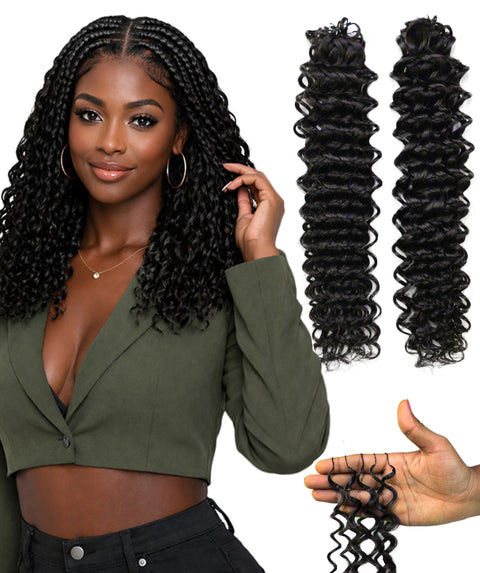 LUXLUXE Water Wave Braids Pre Looped Long Human Hair Extensions 40 Strands - Natural & Natural Black 14,16 & 18 Inch with weights 40g 45g & 50g Deep Curly Feather Braiding Hairpiece