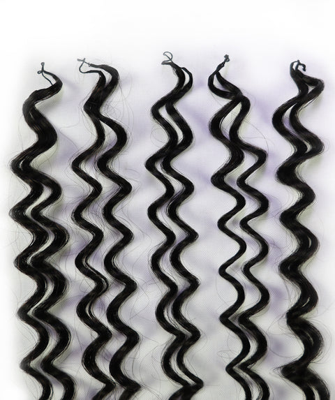 LUXLUXE Water Wave Braids Pre Looped Long Human Hair Extensions 40 Strands - Natural & Natural Black 14,16 & 18 Inch with weights 40g 45g & 50g Deep Curly Feather Braiding Hairpiece