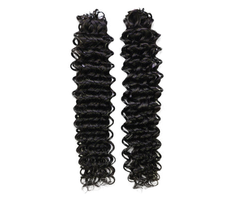 LUXLUXE Water Wave Braids Pre Looped Long Human Hair Extensions 40 Strands - Natural & Natural Black 14,16 & 18 Inch with weights 40g 45g & 50g Deep Curly Feather Braiding Hairpiece