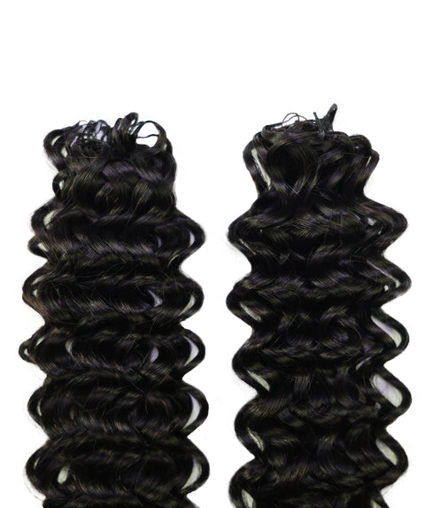 LUXLUXE Water Wave Braids Pre Looped Long Human Hair Extensions 40 Strands - Natural & Natural Black 14,16 & 18 Inch with weights 40g 45g & 50g Deep Curly Feather Braiding Hairpiece