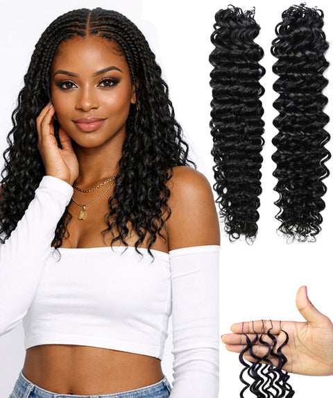 LUXLUXE Water Wave Braids Pre Looped Long Human Hair Extensions 40 Strands - Natural & Natural Black 14,16 & 18 Inch with weights 40g 45g & 50g Deep Curly Feather Braiding Hairpiece
