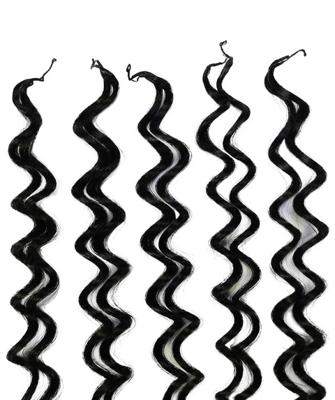 LUXLUXE Water Wave Braids Pre Looped Long Human Hair Extensions 40 Strands - Natural & Natural Black 14,16 & 18 Inch with weights 40g 45g & 50g Deep Curly Feather Braiding Hairpiece