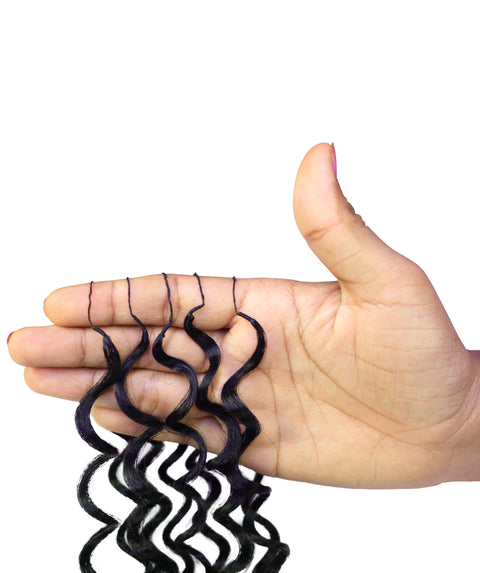LUXLUXE Water Wave Braids Pre Looped Long Human Hair Extensions 40 Strands - Natural & Natural Black 14,16 & 18 Inch with weights 40g 45g & 50g Deep Curly Feather Braiding Hairpiece