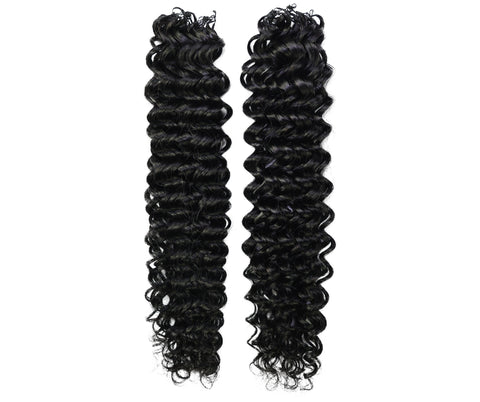 LUXLUXE Water Wave Braids Pre Looped Long Human Hair Extensions 40 Strands - Natural & Natural Black 14,16 & 18 Inch with weights 40g 45g & 50g Deep Curly Feather Braiding Hairpiece