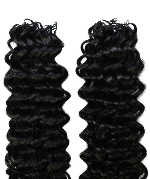LUXLUXE Water Wave Braids Pre Looped Long Human Hair Extensions 40 Strands - Natural & Natural Black 14,16 & 18 Inch with weights 40g 45g & 50g Deep Curly Feather Braiding Hairpiece