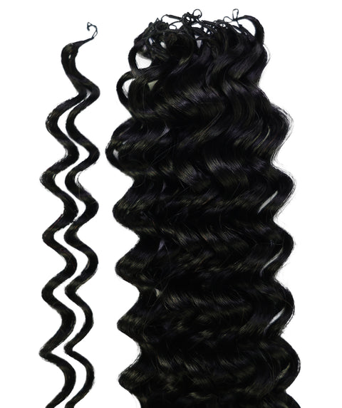 LUXLUXE Water Wave Braids Pre Looped Long Human Hair Extensions 40 Strands - Natural & Natural Black 14,16 & 18 Inch with weights 40g 45g & 50g Deep Curly Feather Braiding Hairpiece