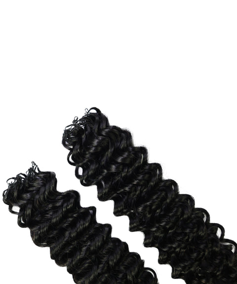 LUXLUXE Water Wave Braids Pre Looped Long Human Hair Extensions 40 Strands - Natural & Natural Black 14,16 & 18 Inch with weights 40g 45g & 50g Deep Curly Feather Braiding Hairpiece