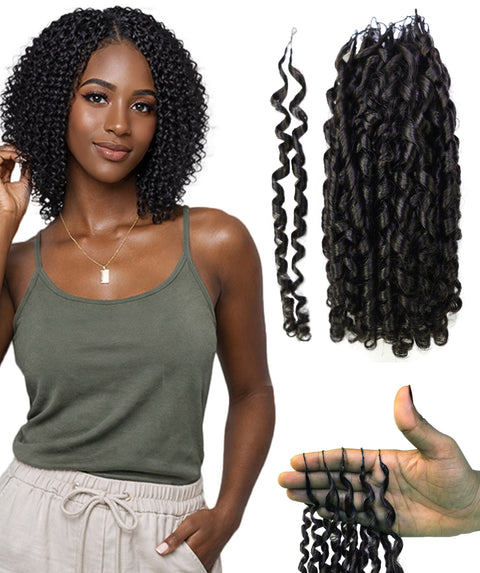 LUXLUXE Knotless Pixie Curly Raw Crochet Natural Human Hair Extensions - 14" 40g 16" 45g & 18" 50g Pre Separated 40 Strands Feather Hairpiece for Women