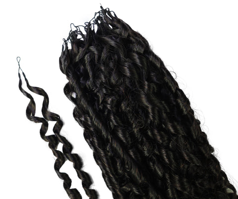 LUXLUXE Knotless Pixie Curly Raw Crochet Natural Human Hair Extensions - 14" 40g 16" 45g & 18" 50g Pre Separated 40 Strands Feather Hairpiece for Women