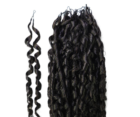 LUXLUXE Knotless Pixie Curly Raw Crochet Natural Human Hair Extensions - 14" 40g 16" 45g & 18" 50g Pre Separated 40 Strands Feather Hairpiece for Women