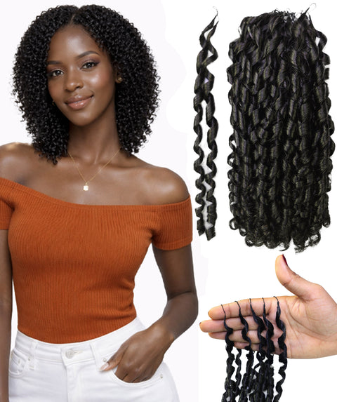 LUXLUXE Knotless Pixie Curly Raw Crochet Natural Human Hair Extensions - 14" 40g 16" 45g & 18" 50g Pre Separated 40 Strands Feather Hairpiece for Women
