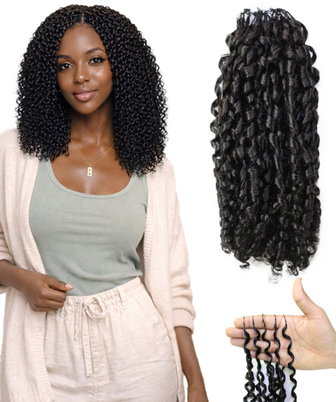 LUXLUXE Knotless Pixie Curly Raw Crochet Natural Human Hair Extensions - 14" 40g 16" 45g & 18" 50g Pre Separated 40 Strands Feather Hairpiece for Women