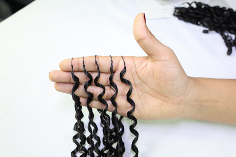 LUXLUXE Knotless Pixie Curly Raw Crochet Natural Human Hair Extensions - 14" 40g 16" 45g & 18" 50g Pre Separated 40 Strands Feather Hairpiece for Women