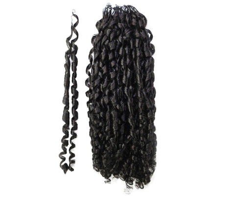 LUXLUXE Knotless Pixie Curly Raw Crochet Natural Human Hair Extensions - 14" 40g 16" 45g & 18" 50g Pre Separated 40 Strands Feather Hairpiece for Women