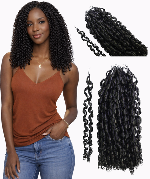 LUXLUXE Knotless Pixie Curly Raw Crochet Natural Human Hair Extensions - 14" 40g 16" 45g & 18" 50g Pre Separated 40 Strands Feather Hairpiece for Women