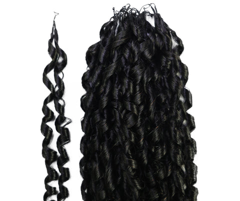 LUXLUXE Knotless Pixie Curly Raw Crochet Natural Human Hair Extensions - 14" 40g 16" 45g & 18" 50g Pre Separated 40 Strands Feather Hairpiece for Women