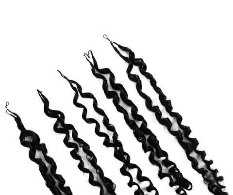 LUXLUXE Knotless Pixie Curly Raw Crochet Natural Human Hair Extensions - 14" 40g 16" 45g & 18" 50g Pre Separated 40 Strands Feather Hairpiece for Women