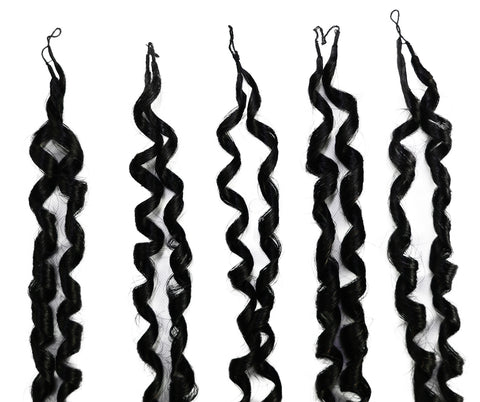 LUXLUXE Knotless Pixie Curly Raw Crochet Natural Human Hair Extensions - 14" 40g 16" 45g & 18" 50g Pre Separated 40 Strands Feather Hairpiece for Women