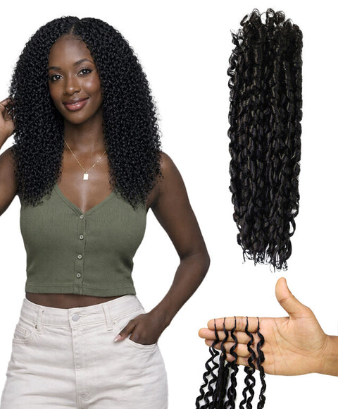 LUXLUXE Knotless Pixie Curly Raw Crochet Natural Human Hair Extensions - 14" 40g 16" 45g & 18" 50g Pre Separated 40 Strands Feather Hairpiece for Women