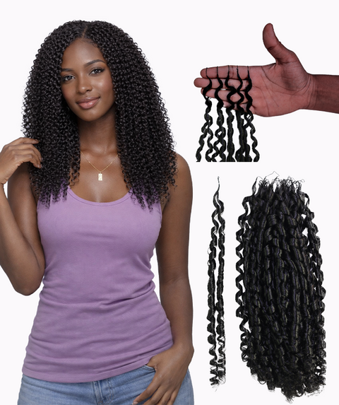 LUXLUXE Knotless Pixie Curly Raw Crochet Natural Human Hair Extensions - 14" 40g 16" 45g & 18" 50g Pre Separated 40 Strands Feather Hairpiece for Women