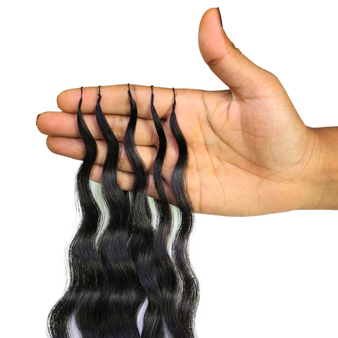 LUXLUXE Knotless Wet & Wavy Crochet Human Hair Extensions - Natural Black 14" 40g 16" 45g & 18" 50g Pre Separated 40 Strands Feather Hairpiece With String In The Middle Braid
